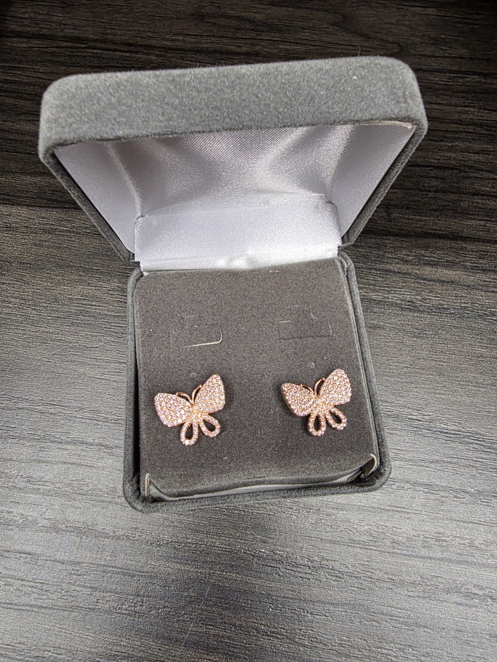 Rose Gold Butterfly Stud Earrings - Elegant Sparkling Fashion Jewelry